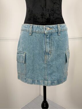 Light Blue Denim Cargo Mini Skirt